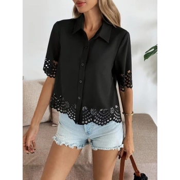 Kadın Kısa Kollu Yakalı önden Düğmeli Dubai Gömlek Bluz