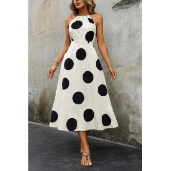 Kadın Kolsuz Boyundan Bağlamalı Beli Lastikli Dijital Baskı Süprem Uzun Elbise