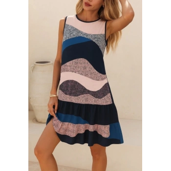 Kadın Kolsuz Sırttan Bağlamalı Fırfırlı Leopar Desenli Dalgıç Elbise