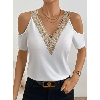 Kadın Omuzlardan Açık V Yakalı Viskon Bluz