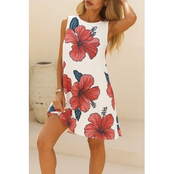 Kadın Sıfır Kol Sırttan Bağlamalı Fırfırlı çiçek Desenli Süprem Elbise