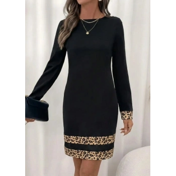 Kadın Uzun Kollu Bisiklet Yaka Mini Ithal Krep Elbise