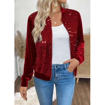 Kadın Uzun Kollu önü Açık Fermuarlı Pulpayetli Kadife Ceket