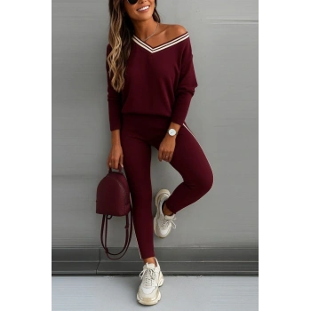 Kadın Uzun Kollu Tek Omuzu Açık Detaylı Viskon Iki Iplik Bluz Ve Pantolon Ikili Takım