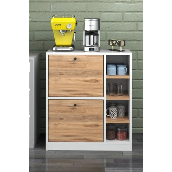 Kahve Köşesi Mutfak Rafı Çok Amaçlı Dolap Mutfak Stand Mutfak Bango Beyaz Ceviz