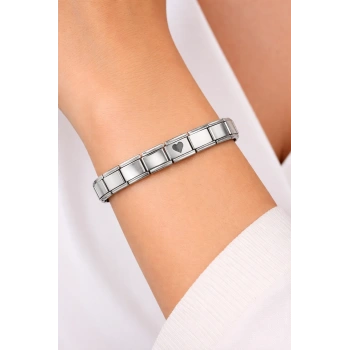 Kalp Detaylı Çelik Bileklik – Paslanmaz Çelik İtalyan Model Şık Bilezik