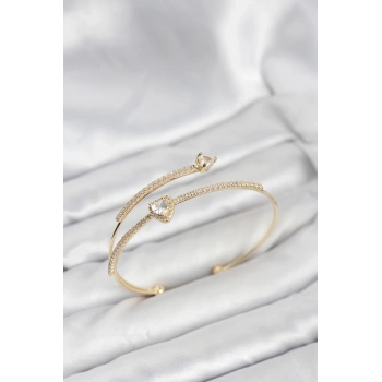 Kalp Model Pirinç Gold Renk Kadın Bileklik