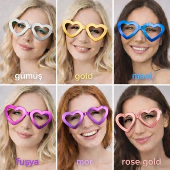 Kalp Şekilli Camsız Parti Gözlüğü 12 Adet – 6 Renk