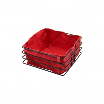 KARE SİYAH METAL KIRMIZI BEZLİ EKMEK SEPETİ 20X21CM DERİNLİK 10.5CM
