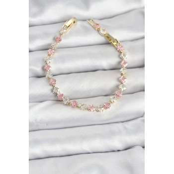 Kare Zirkon Taşlı Gold Renk Kadın Bileklik