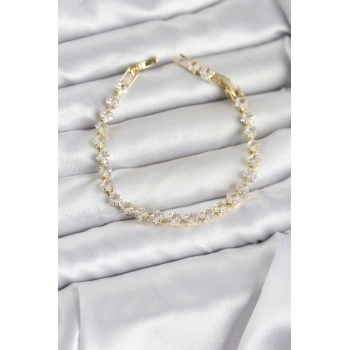 Kare Zirkon Taşlı Gold Renk Pirinç Su Yolu Kadın Bileklik