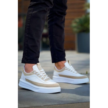 KB-006 Kuback Beyaz Cilt Bej Süet  Yüksek Taban Bağcıklı Günlük Erkek Ayakkabı