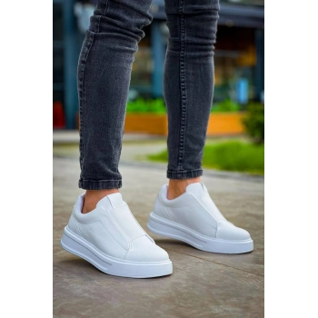 KB-007  Kuback  Beyaz Yüksek Taban Tek Bant Bağcıksız Günlük Erkek Ayakkabı