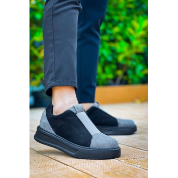 KB-007  Kuback Siyah Gri Siyah Yüksek Taban Tek Bant Bağcıksız Günlük Erkek