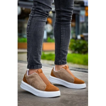 KB-007  Kuback  Vizon Taba Yüksek Taban Tek Bant Bağcıksız Günlük Erkek Ayakkabı