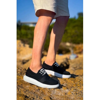 KB-042  Kuback Bağcıklı  Siyah Deri Tozu Beyaz Taban Günlük Erkek Ayakkabı