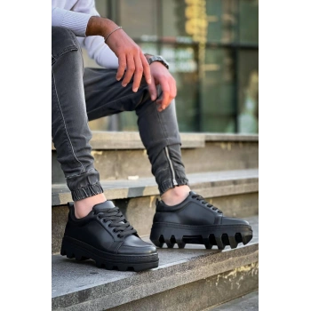 KB-056 Kuback Siyah Cilt Siyah Yüksek Taban Günlük Spor Ayakkabı