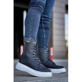 KB-0991  Kuback Siyah Cilt Yüksek Taban  Bağcıklı  Postal Bot