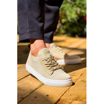 KB-110  Kuback Bej Triko Yüksek Taban Bağcıklı Günlük Erkek Ayakkabı