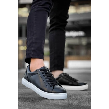 KB-BX1  Kuback Siyah Cilt Yüksek Beyaz Taban Günlük Erkek Ayakkabı