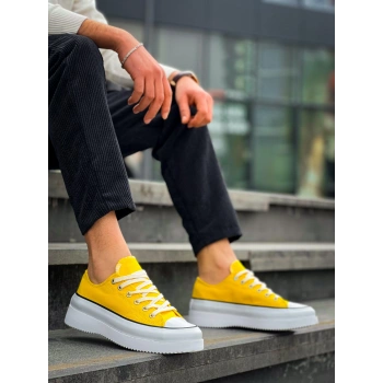 KB-CX-3 Kuback Kısa Sarı Keten Beyaz Yüksek Taban Spor Ayakkabı