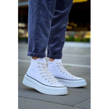 KB-CX-3 Kuback Uzun Beyaz Keten Beyaz Yüksek Taban Spor Ayakkabı