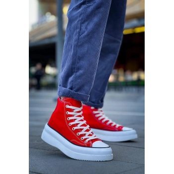 KB-CX-3 Kuback Uzun Kırmızı Keten Beyaz Yüksek Taban Spor Ayakkabı