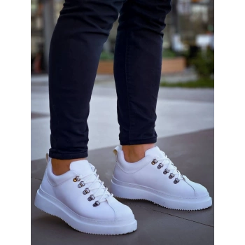 KB-X4  Kuback BEYAZ CİLT Yüksek Taban Bağcıklı Günlük Erkek Ayakkabı