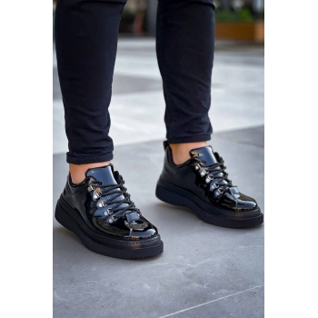 KB-X4  Kuback Siyah Rugan Siyah Yüksek Taban Bağcıklı Günlük Erkek Ayakkabı