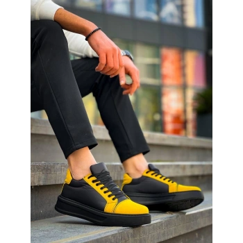 KB-X46 Kuback Siyah Sarı Yüksek Siyah Taban Günlük Spor Ayakkabı