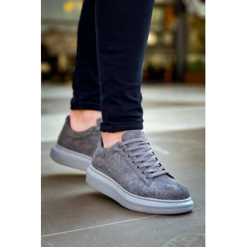 KB-X500  Kuback Gri Süet Yüksek Taban Bağcıklı Günlük Erkek Ayakkabı