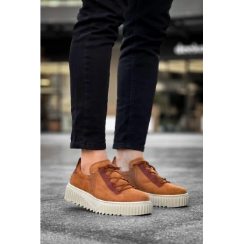 KB-X502  Kuback Taba Süet Yüksek Bej Taban Bağcık Detaylı Lastikli Günlük Erkek Ayakkabı