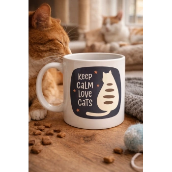 Keep Calm Love Cats Kedi Temalı Porselen Kupa MODEL 56 – Sevimli Tasarım , Kahve & Çay Kupası