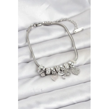 Kelebek Charmlı Gümüş Renk Kadın Bileklik