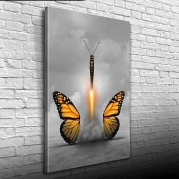 Kelebek Görselli Soyut Çalışma Kanvas Tablo 50 x 70