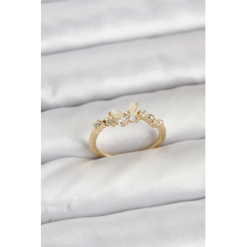 Kelebek Model Gold Renk Pirinç Kadın Yüzük