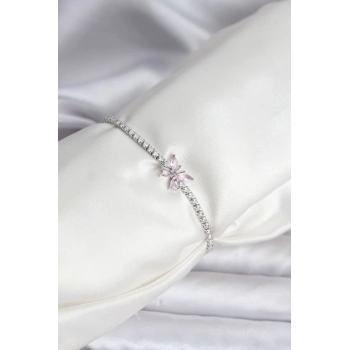 Kelebek Model Zirkon Taşlı Gümüş Renk Pirinç Su Yolu Kadın Bileklik