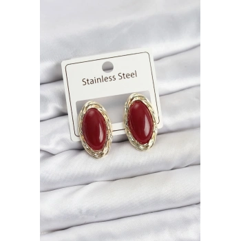 Kırmızı Badem Model Vintage Kadın Küpe