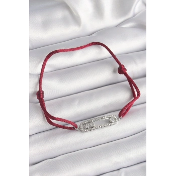 Kırmızı İpli Asansörlü Zirkon Taşlı Gümüş Messika Model Kadın Bileklik