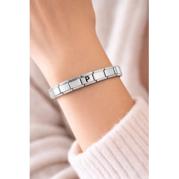 Kişiye Özel P Harfli Çelik Bileklik – İtalyan Charm Bilezik, Ayarlanabilir Zarif Model