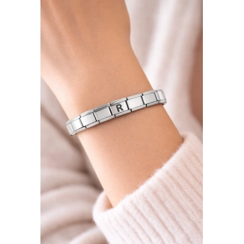 Kişiye Özel R Harfli Çelik Bileklik – İtalyan Charm Bilezik, Ayarlanabilir Zarif Tasarım