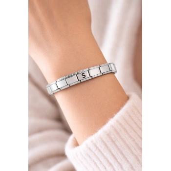 Kişiye Özel S Harfli Çelik Bileklik – İtalyan Charm Bilezik, Ayarlanabilir Zarif Model
