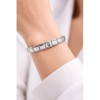 Kişiye Özel Ü Harfli Çelik Bileklik – Paslanmaz Çelik Bilek, Zarif ve Minimal Harf Bileklik