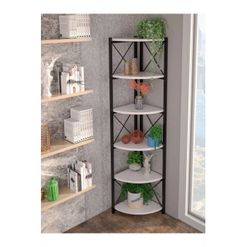 Kitaplık Çiçeklik 6 Raflı Beyaz Çok Amaçlı Stand Altı Bölmeli 160*30*43