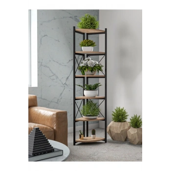 Kitaplık Çiçeklik 6 Raflı Ceviz Çok Amaçlı Stand Altı Bölmeli 160*30*43