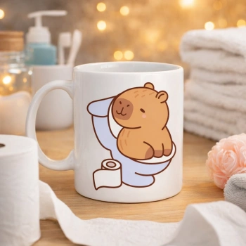 Komik Kapibara Tuvalet Tasarımlı Porselen Kupa MODEL 105 – Eğlenceli Kahve Kupası , Ofis & Ev İçin Mizahi Hediye
