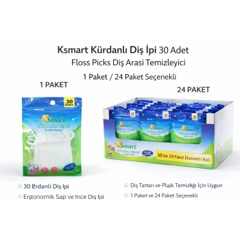 Ksmart Kürdanlı Diş İpi 30 Adet Floss Picks Diş Arası Temizleyici 1 Paket