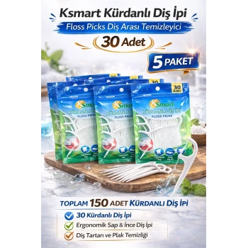 Ksmart Kürdanlı Diş İpi 30 Adet Floss Picks Diş Arası Temizleyici 5 Paket