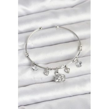 Kuğu Charmlı Gümüş Renk Kadın Bileklik