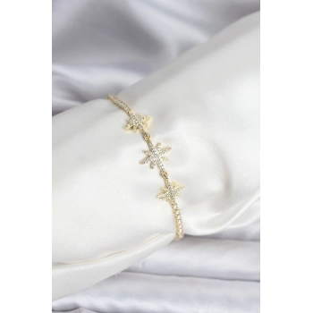 Kutup Yıldızı Model Zirkon Taşlı Gold Renk Su Yolu Kadın Bileklik